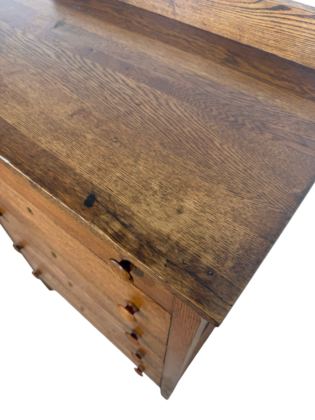 Antique Early 1900s Oak Five-Drawer Tall Chest of Drawers