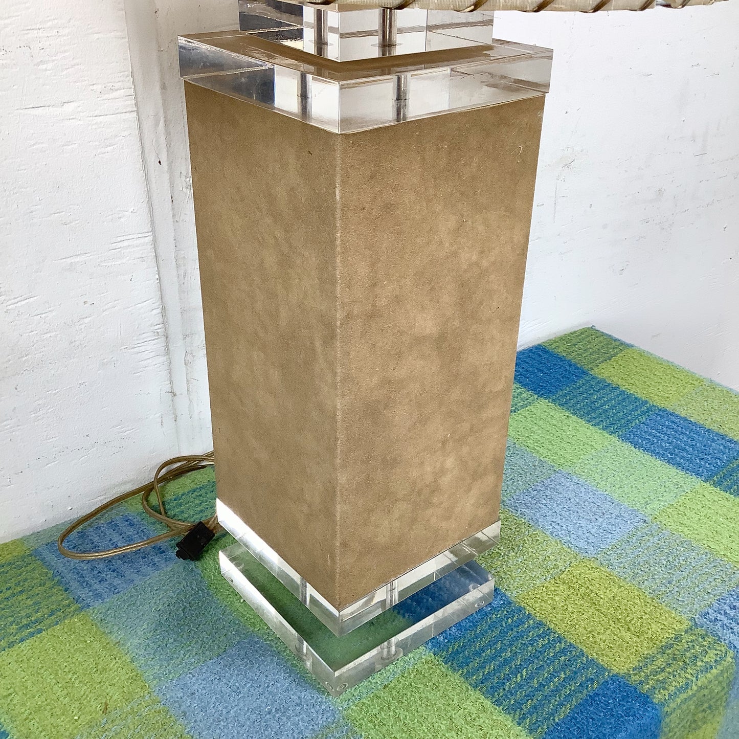 Vintage Architectural Table Lamp with Wrapped Column and Clear Lucite Base