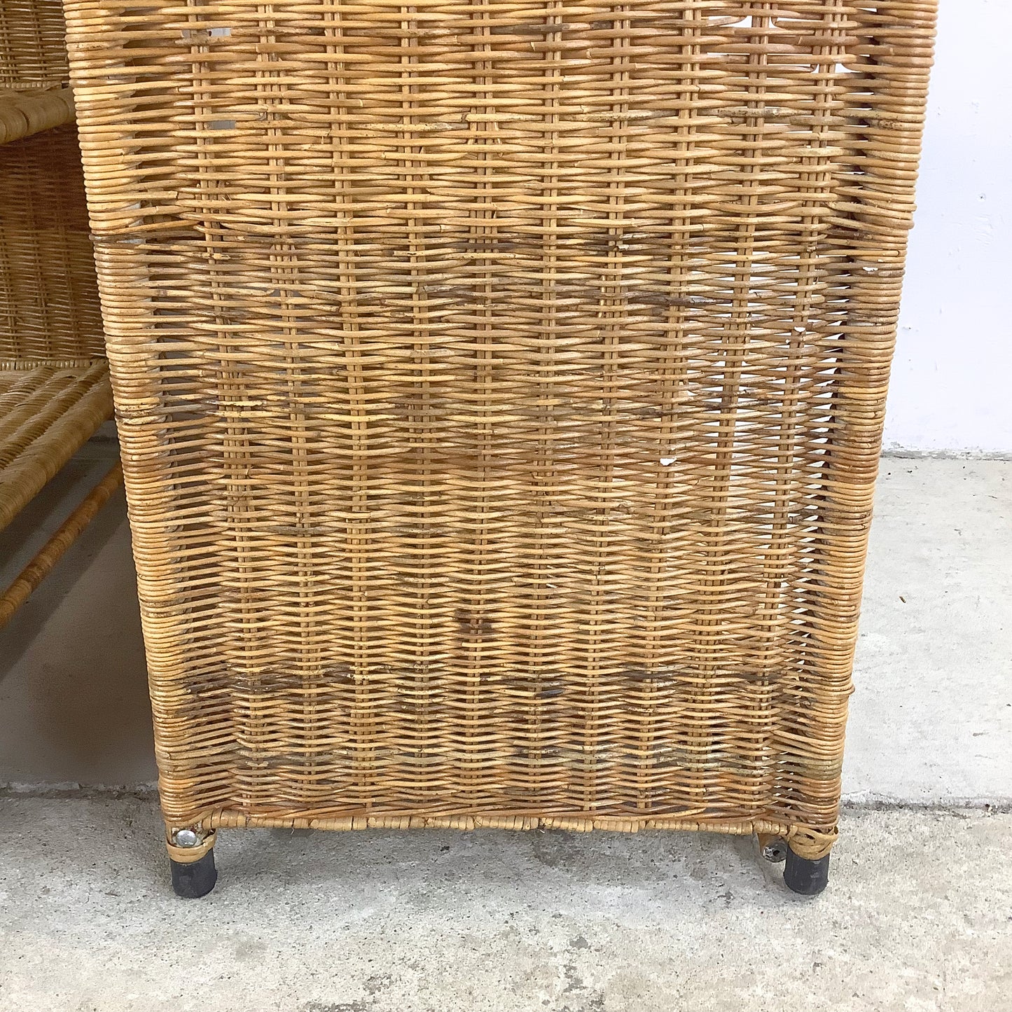 Pair Vintage Rattan Arched Bookcases