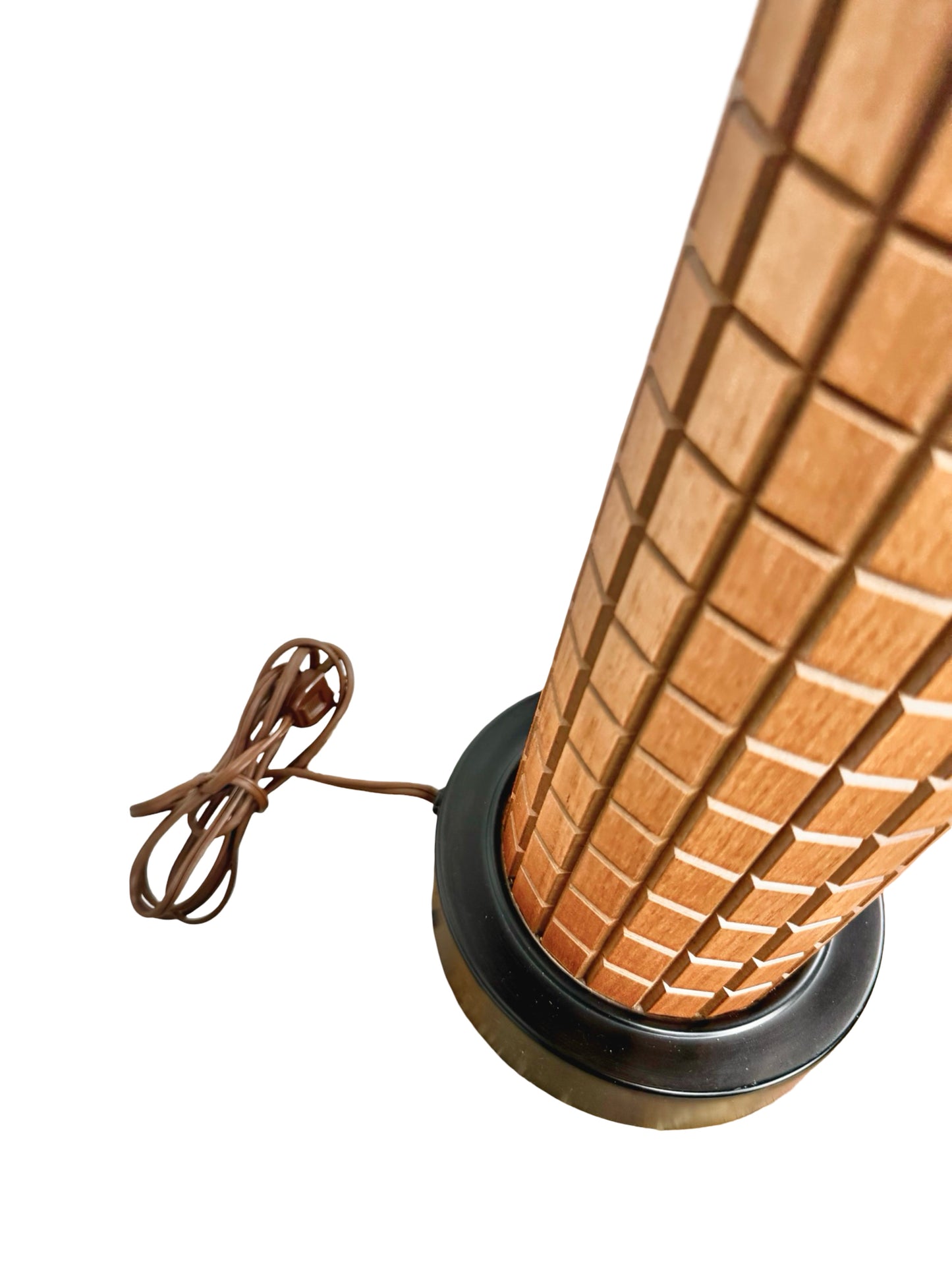 Vintage Mid-Century Modern Geometric Table Lamp with Grid Column Base