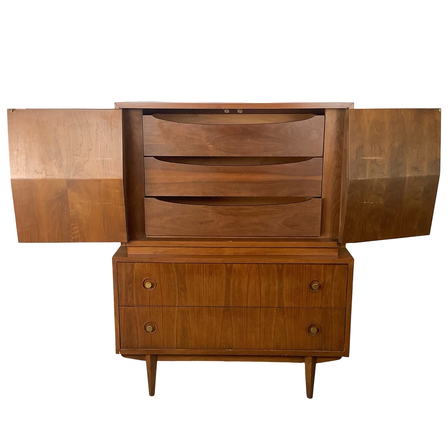 Merton Gershun for American of Martinsville "Harlequin" Walnut Mid-Century Modern Highboy Gentleman's Chest Dresser