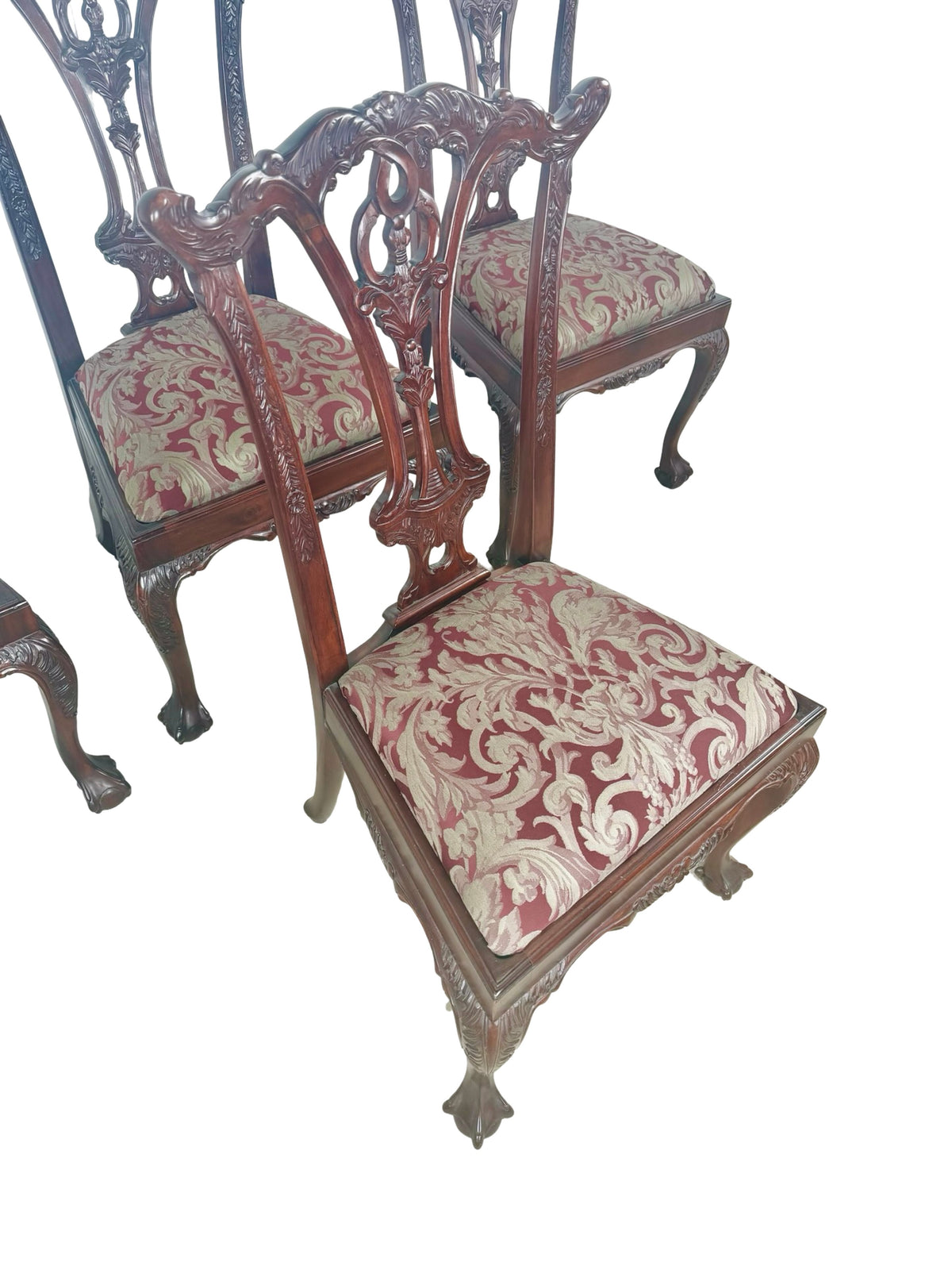 Set of 4 Chippendale-Style Mahogany Dining Chairs with Carved Ball-and-Claw Feet