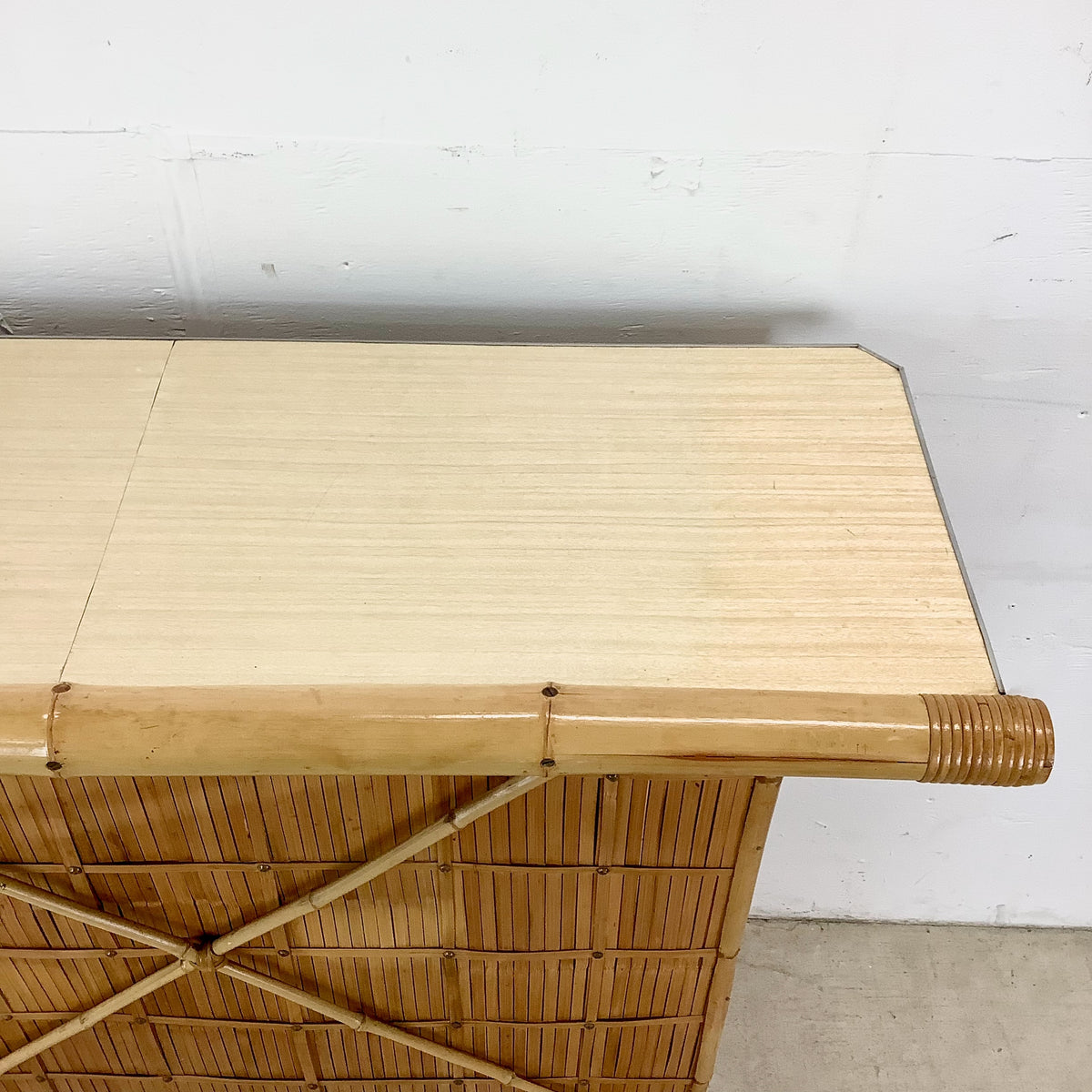 Vintage Bamboo &amp; Woven Rattan Freestanding Cocktail Bar