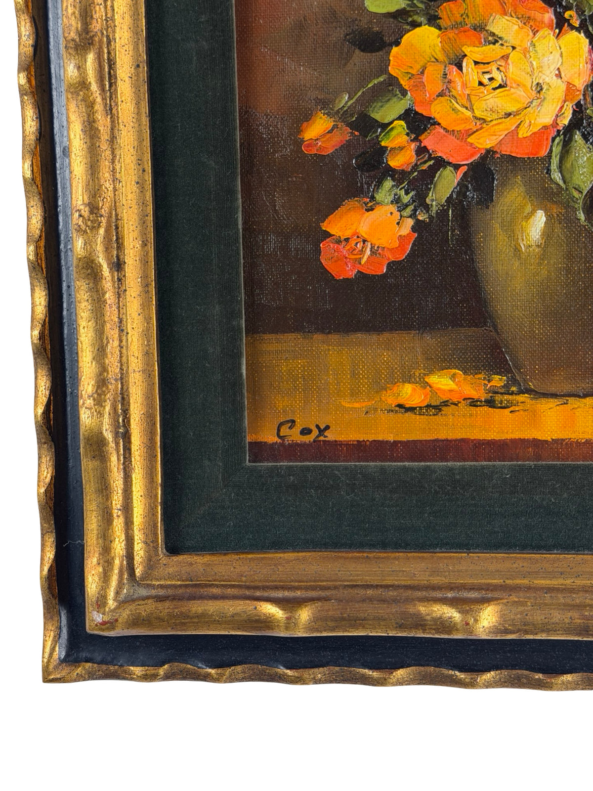 Vintage Signed Cox Floral Rose Painting Gold Tone Frame 13x15