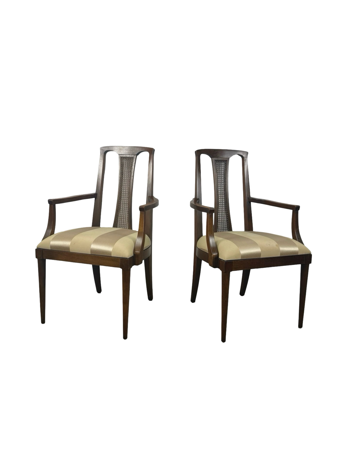 Pair of Mid-Century Modern High-Back Cane Dining Armchairs, Stamped Denmark