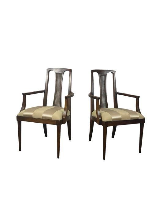 Pair of Mid-Century Modern High-Back Cane Dining Armchairs, Stamped Denmark