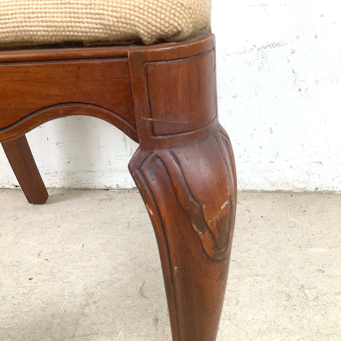 Vintage Queen Anne Style Side Chair with Needlepoint Upholstered Seat
