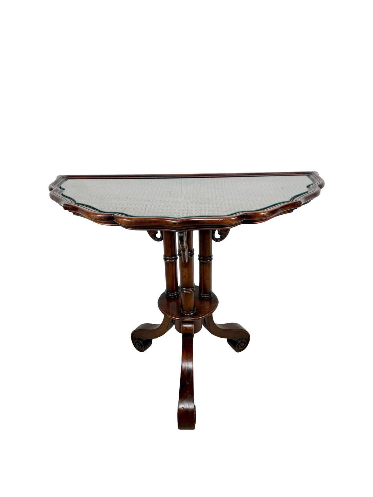 Vintage Southampton Demilune Wall Console Table Cane Glass Top