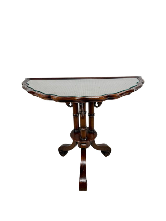 Vintage Southampton Demilune Wall Console Table Cane Glass Top