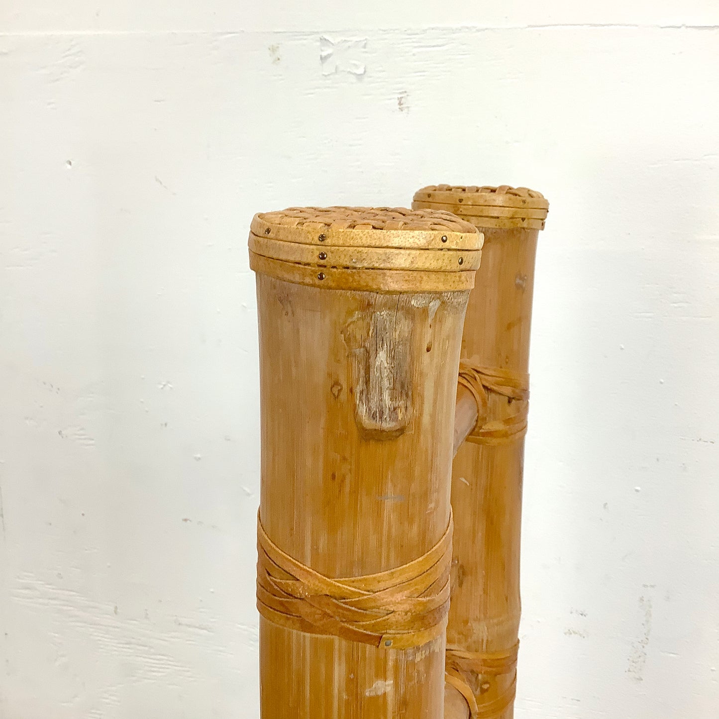 Pair Tall Boho Modern Bamboo Chairs