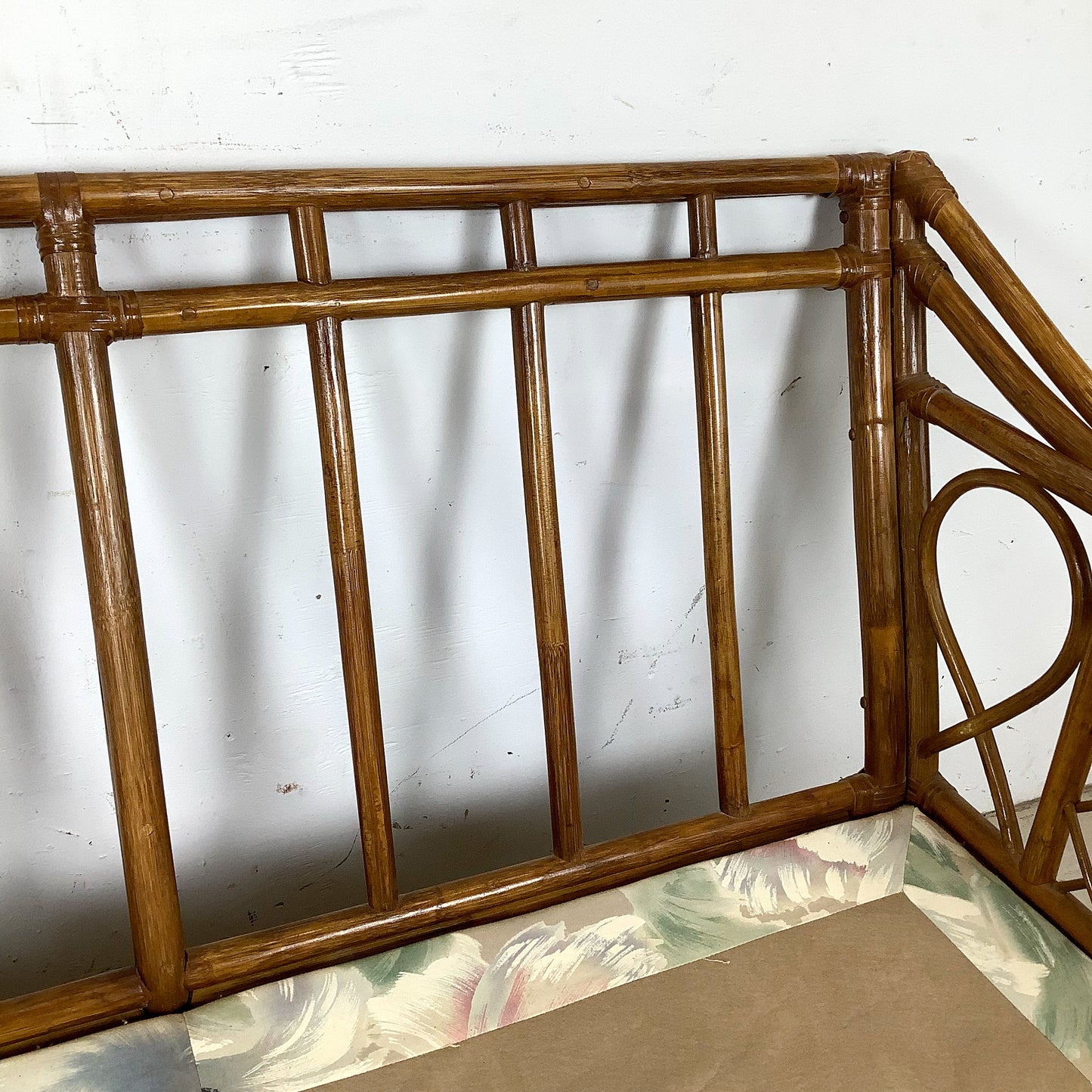 Vintage Rattan Three-Seat Sofa, Diamond Lattice Arms