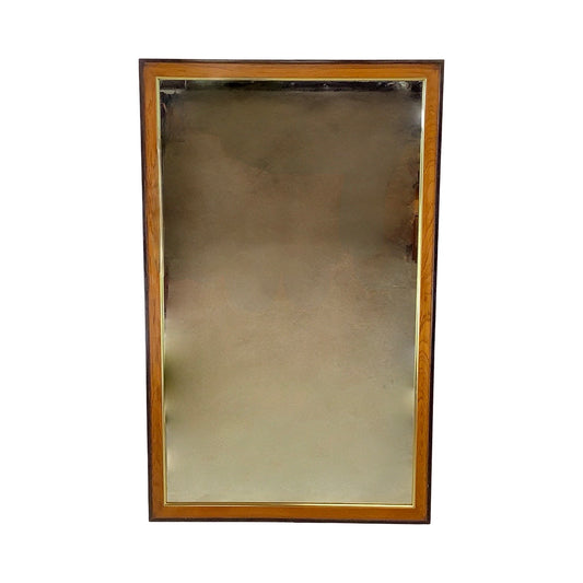 Drexel Heritage Attributed Burl Wood and Brass Wall Mirror