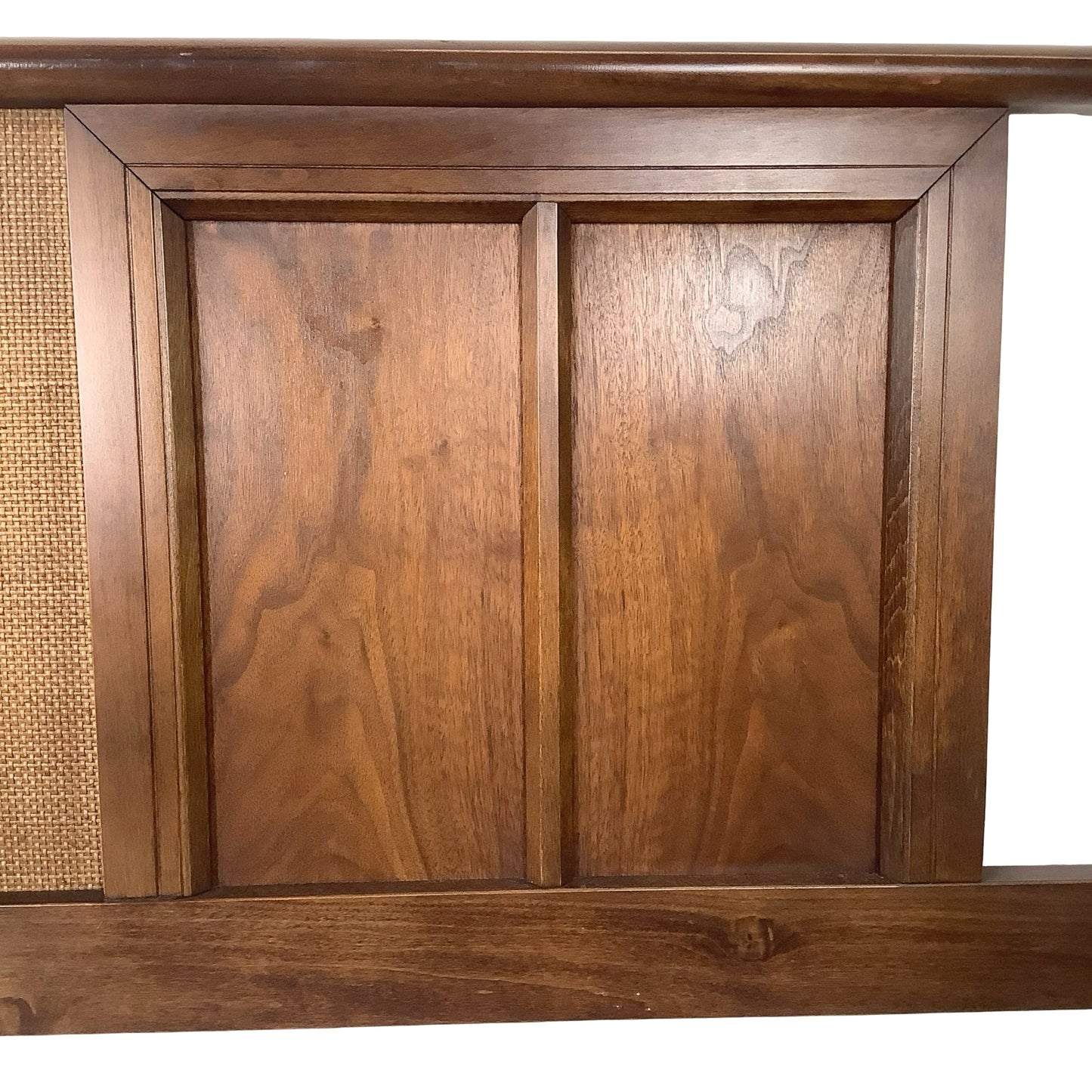 Mid-Century Modern Walnut Headboard | Vintage Full/Queen | Woven Panel Design