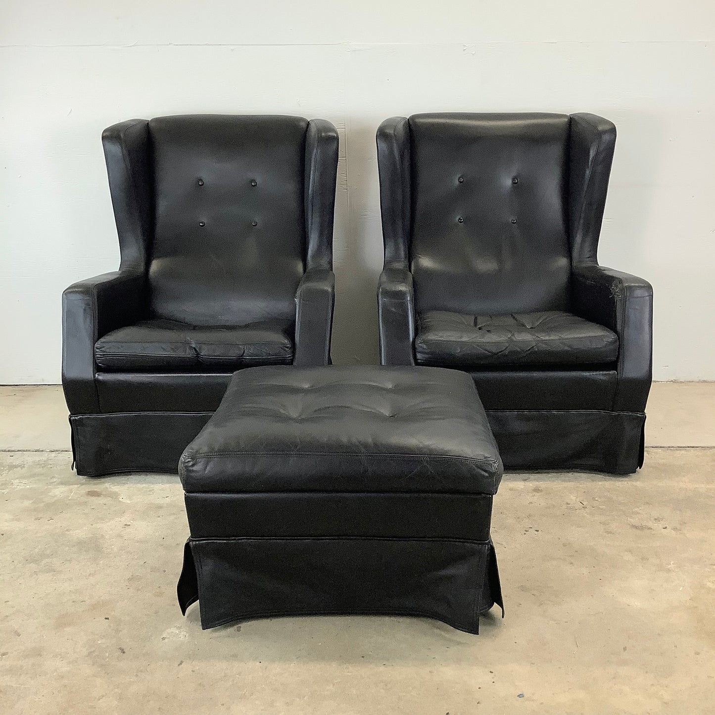 Pair Leather Wingback Armchairs With Ottoman by Theo Ruth for Artifort