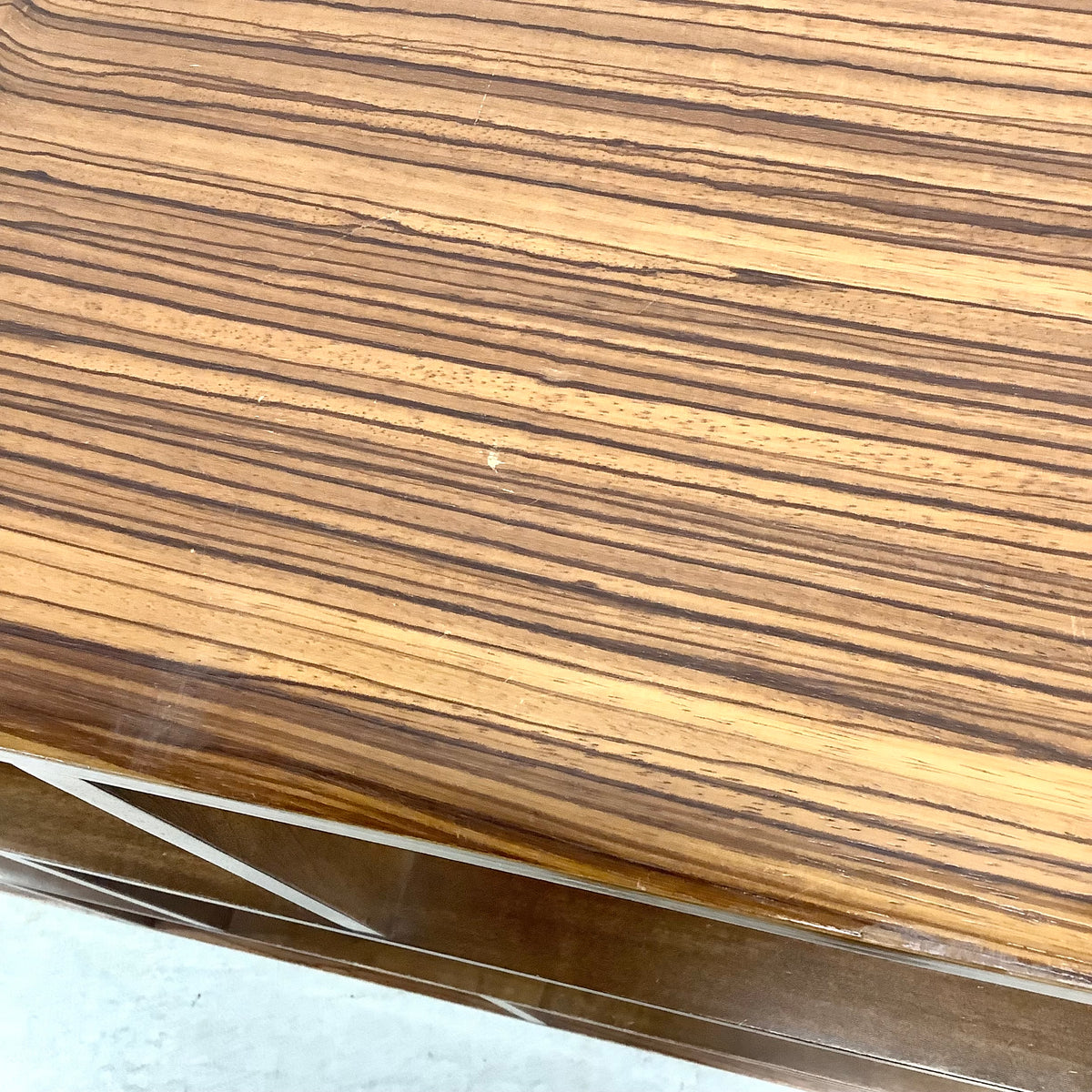 Modern Zebrawood Cube Shelf with Chrome Sled Base