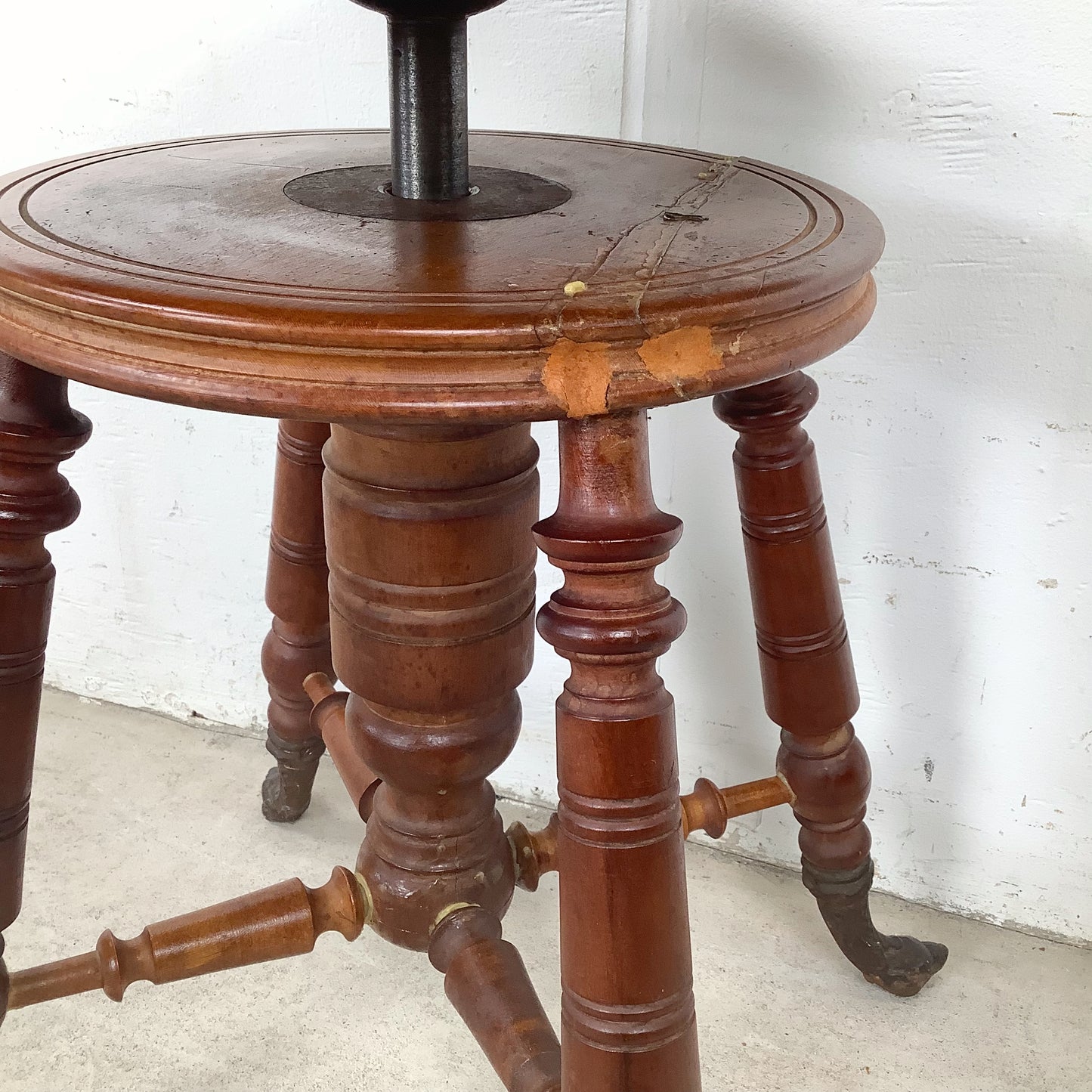 Antique Adjustable Piano Stool with Turned Wood Base