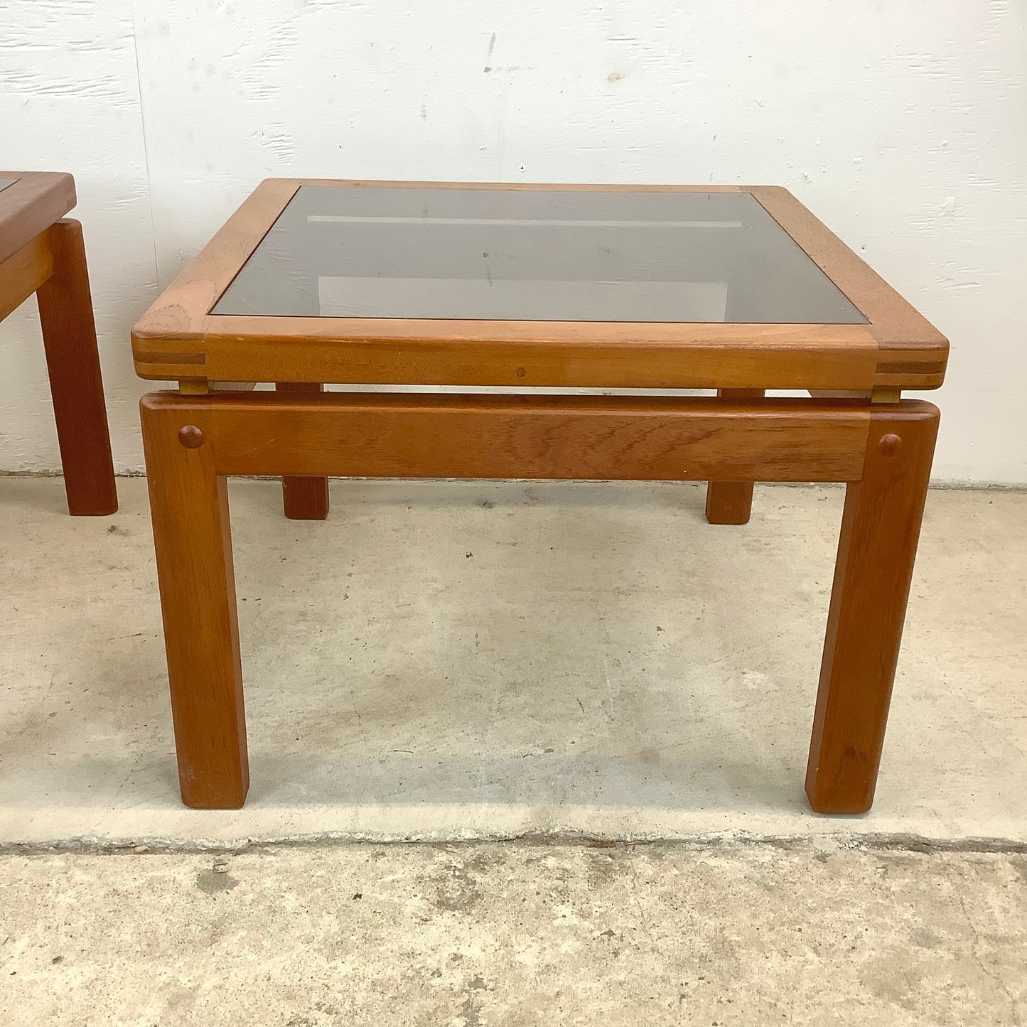 Danish Modern Teak End Tables With Smoked Glass- Pair