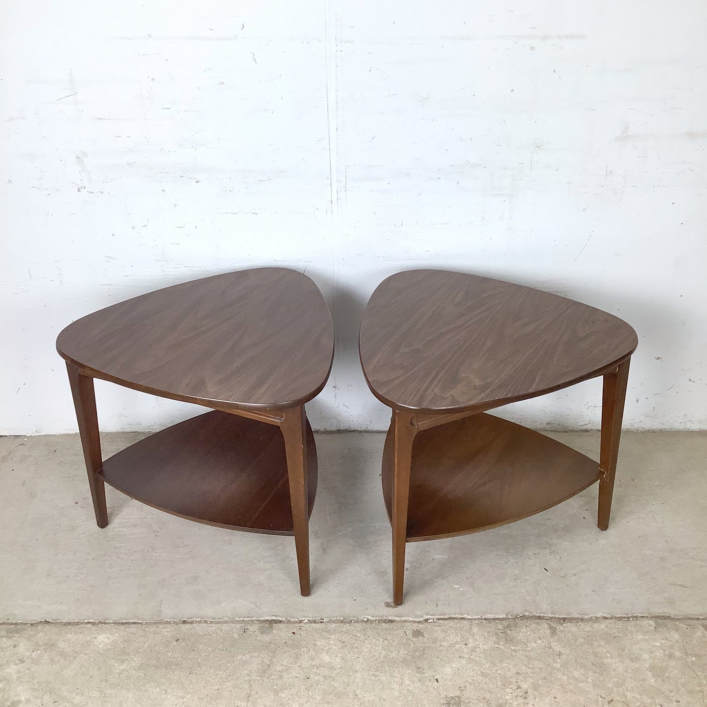 Pair of Two-Tier Triangular End Tables | Mid-Century Modern