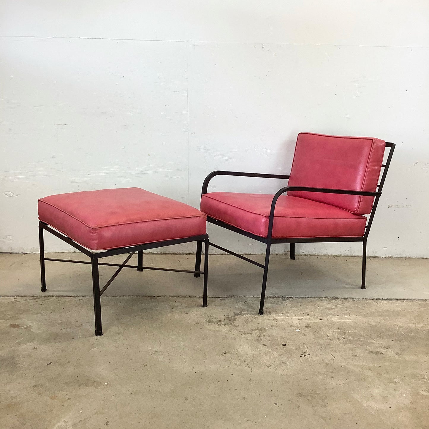 MCM Wrought Iron Patio Chair with Ottoman