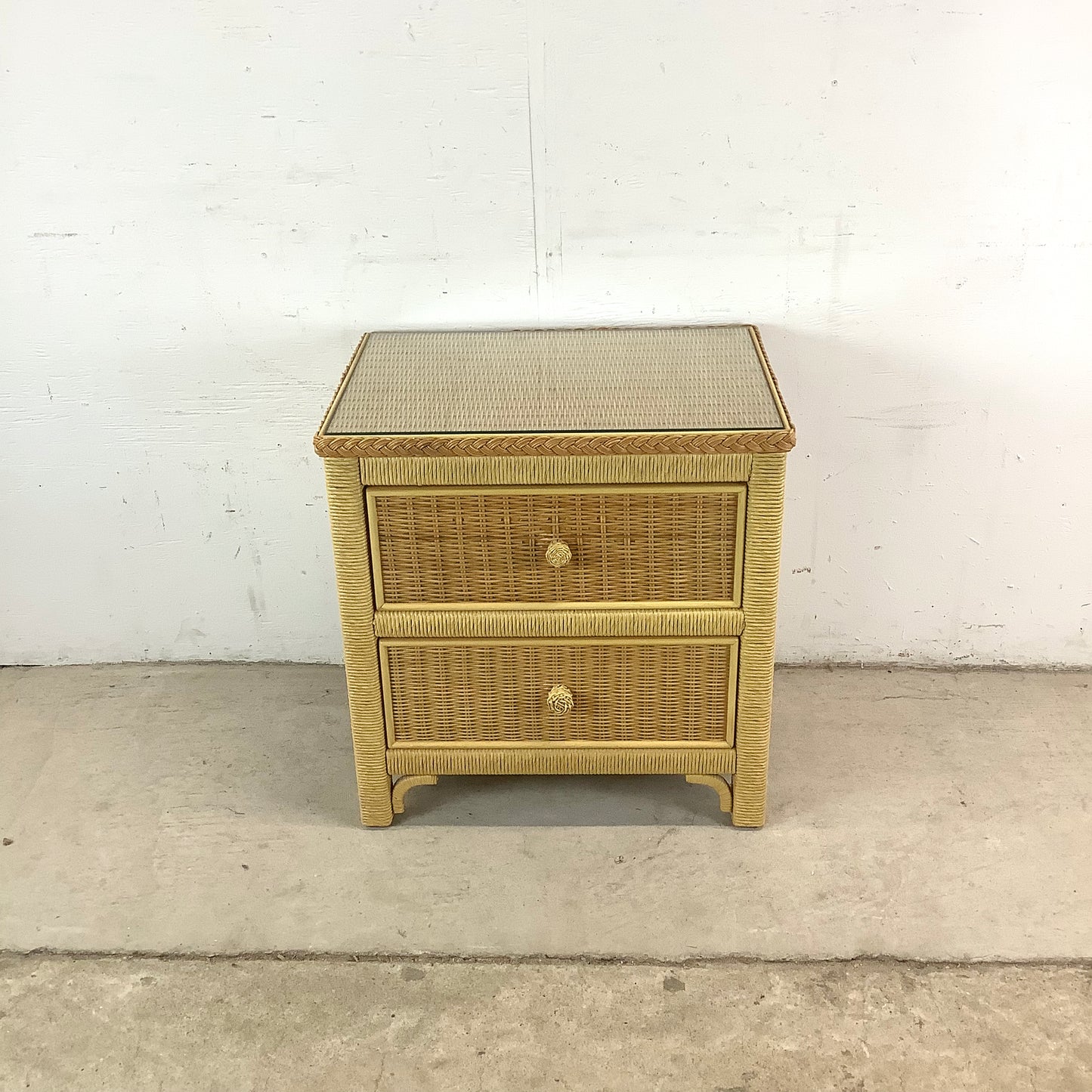 Vintage "Wicker" Two Drawer Nightstand by Henry Link