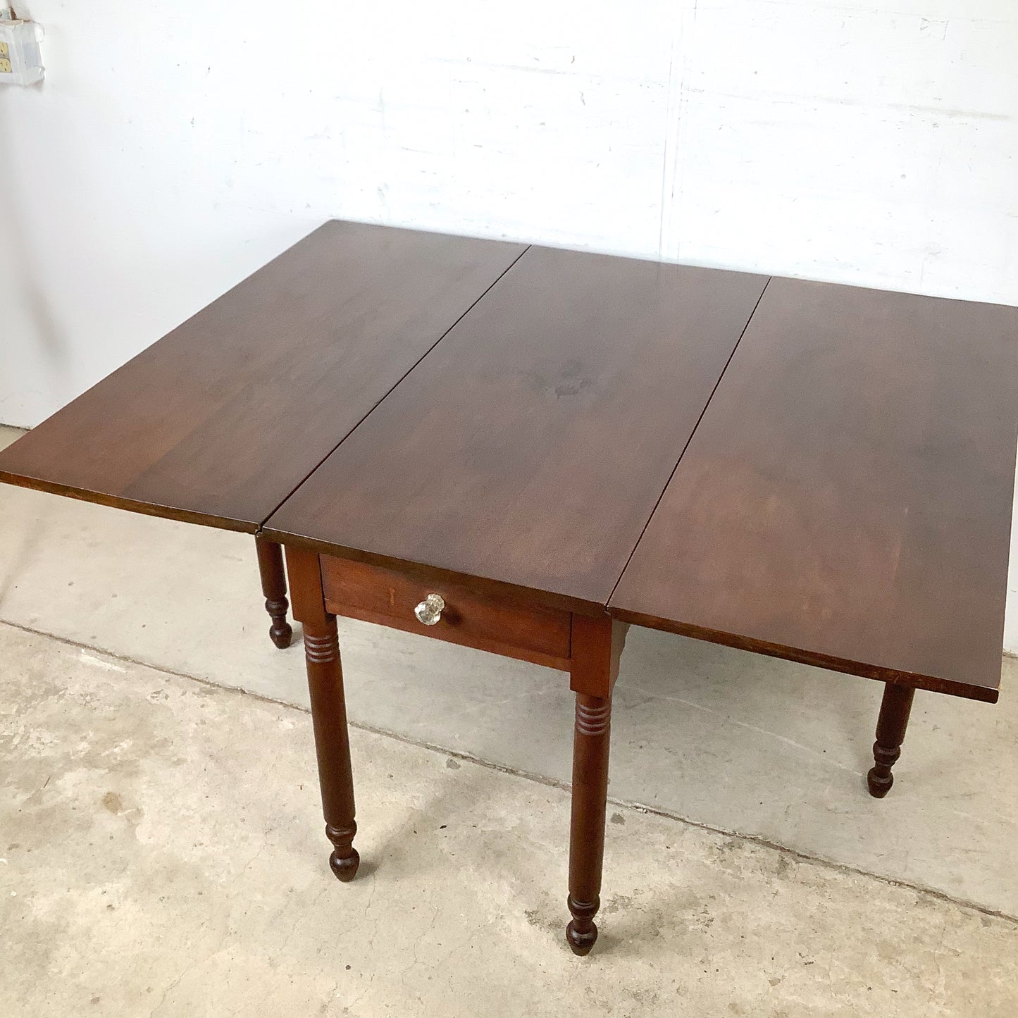 American Empire-Style Walnut Drop-Leaf Gate-Leg Table — Solid Wood, Single Drawer