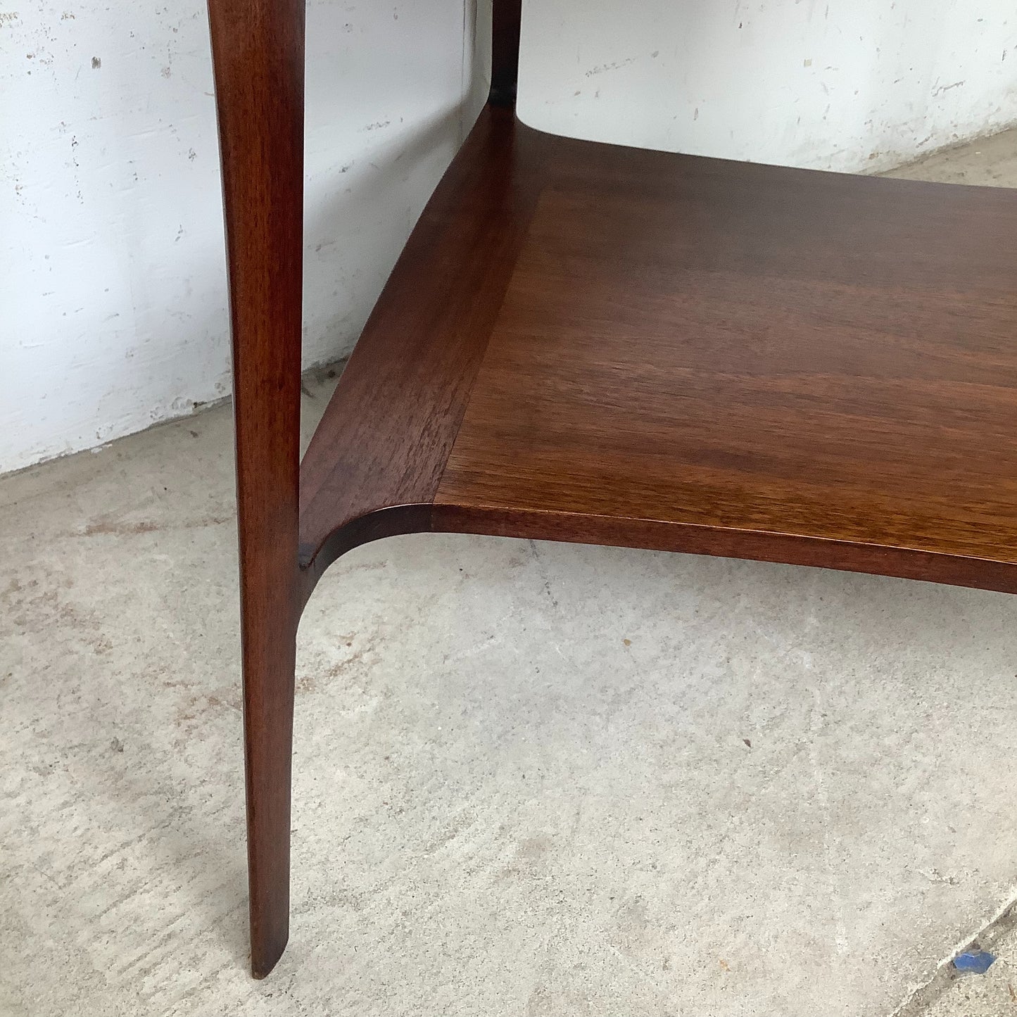 John Stuart Inc. Walnut Two-Tier End Table | Enamel Inlay | Splayed Legs | 1960s