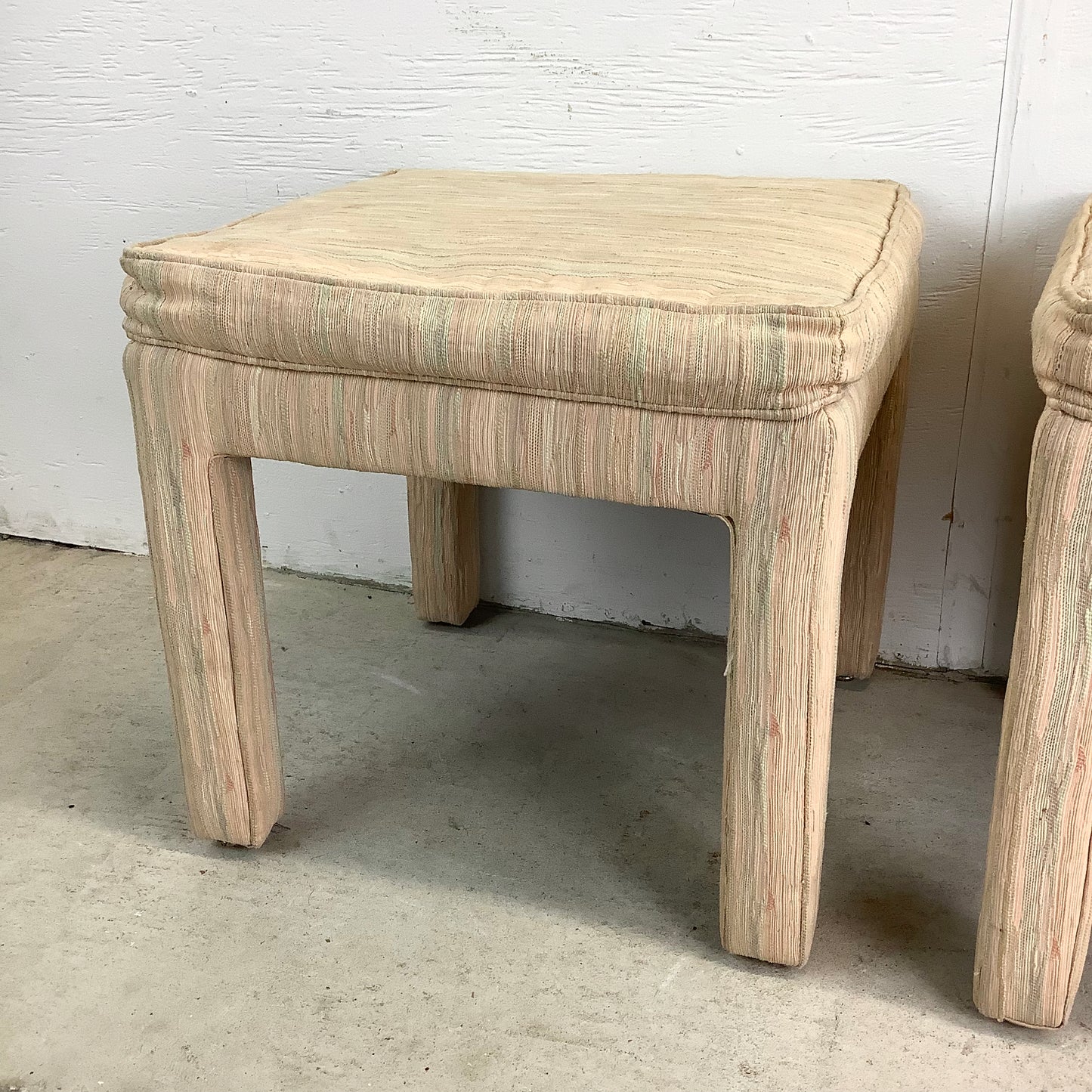 Vintage Karl Springer–Style Upholstered Stools- pair