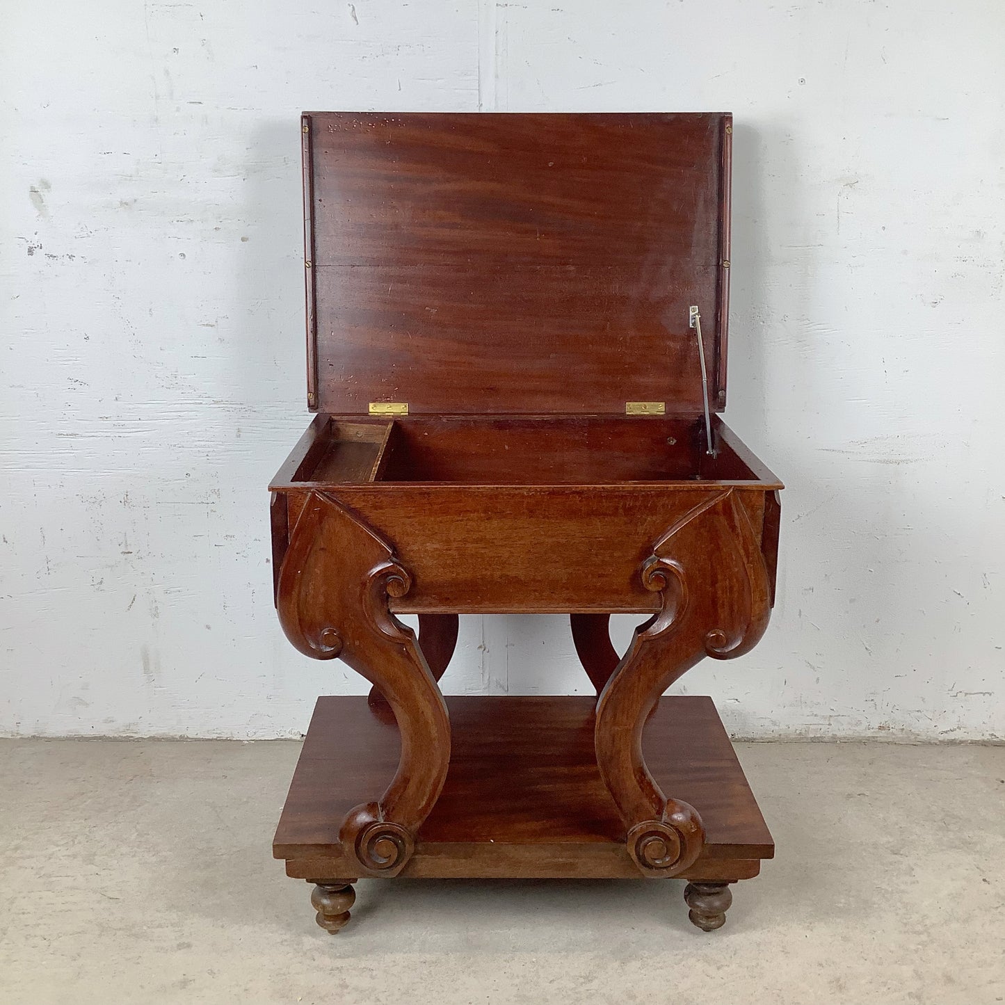 Neoclassical Revival Stool with Storage and Upholstered Top