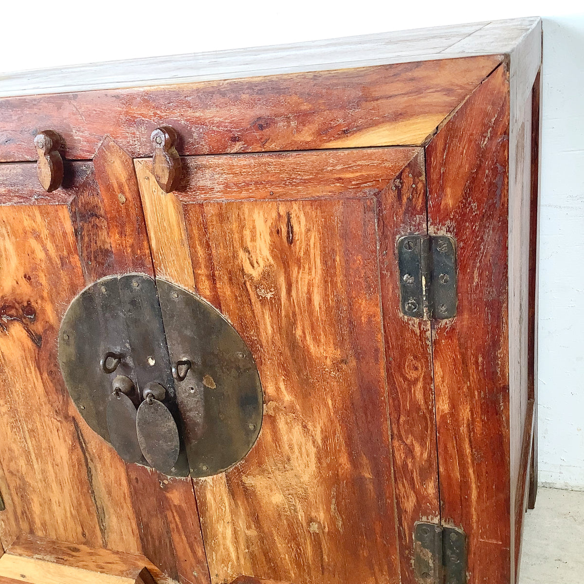 Antique Chinese Provincial Elmwood Cabinet | Iron Circular Lockplate | 19th to Early 20th Century