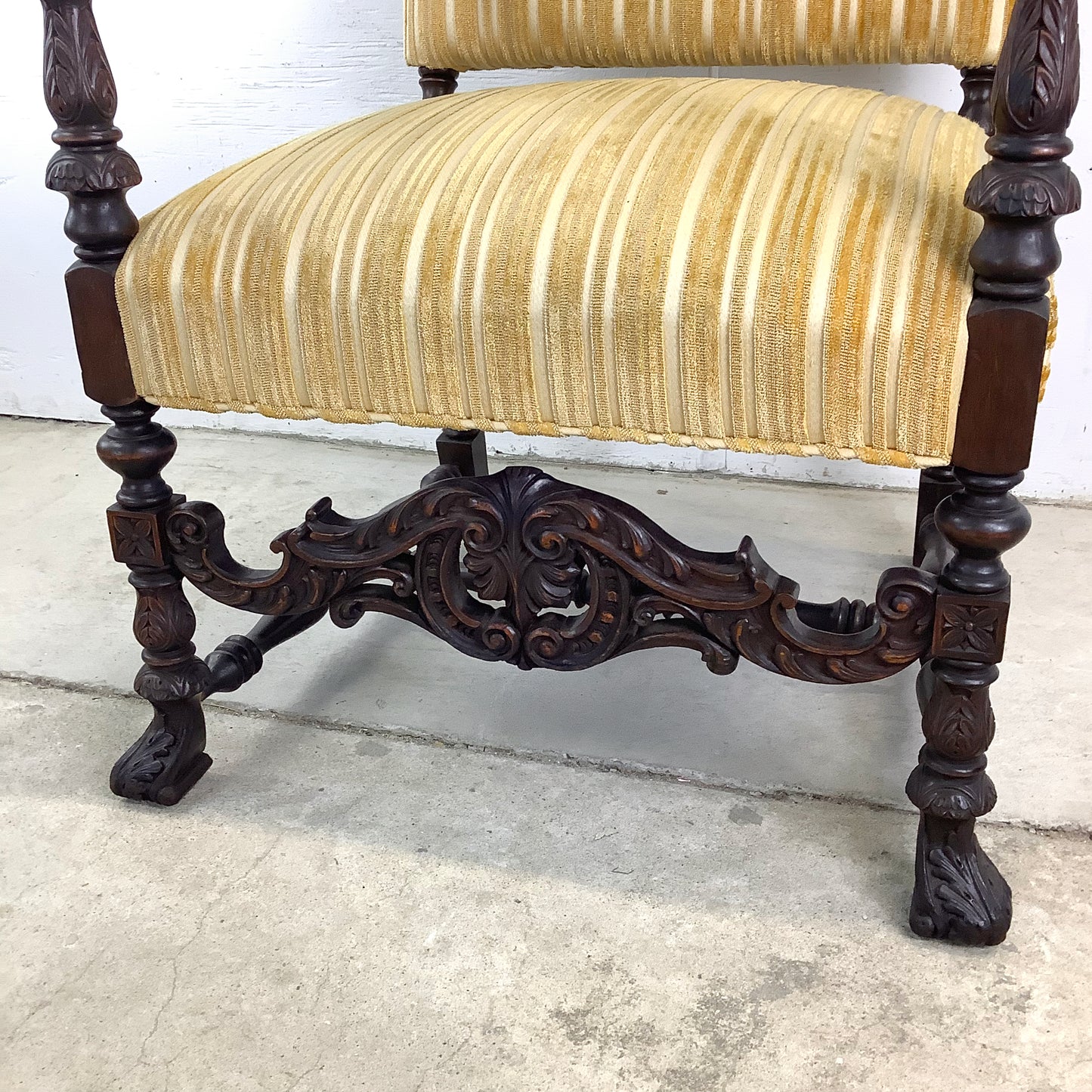 Grand Louis XIV-Style Throne Chair with Striped Fabric