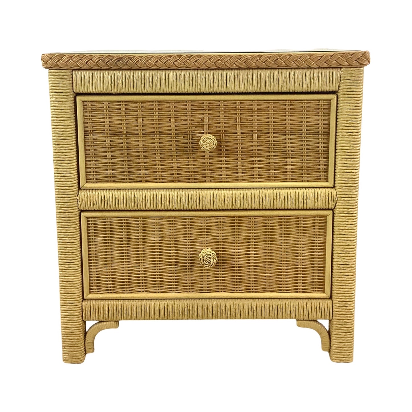 Vintage "Wicker" Two Drawer Nightstand by Henry Link