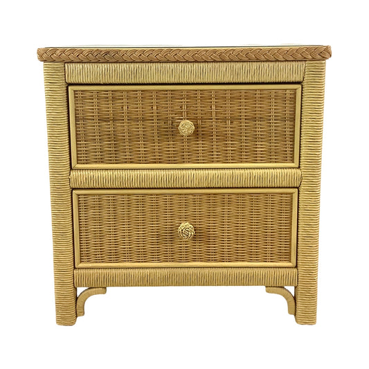 Vintage "Wicker" Two Drawer Nightstand by Henry Link