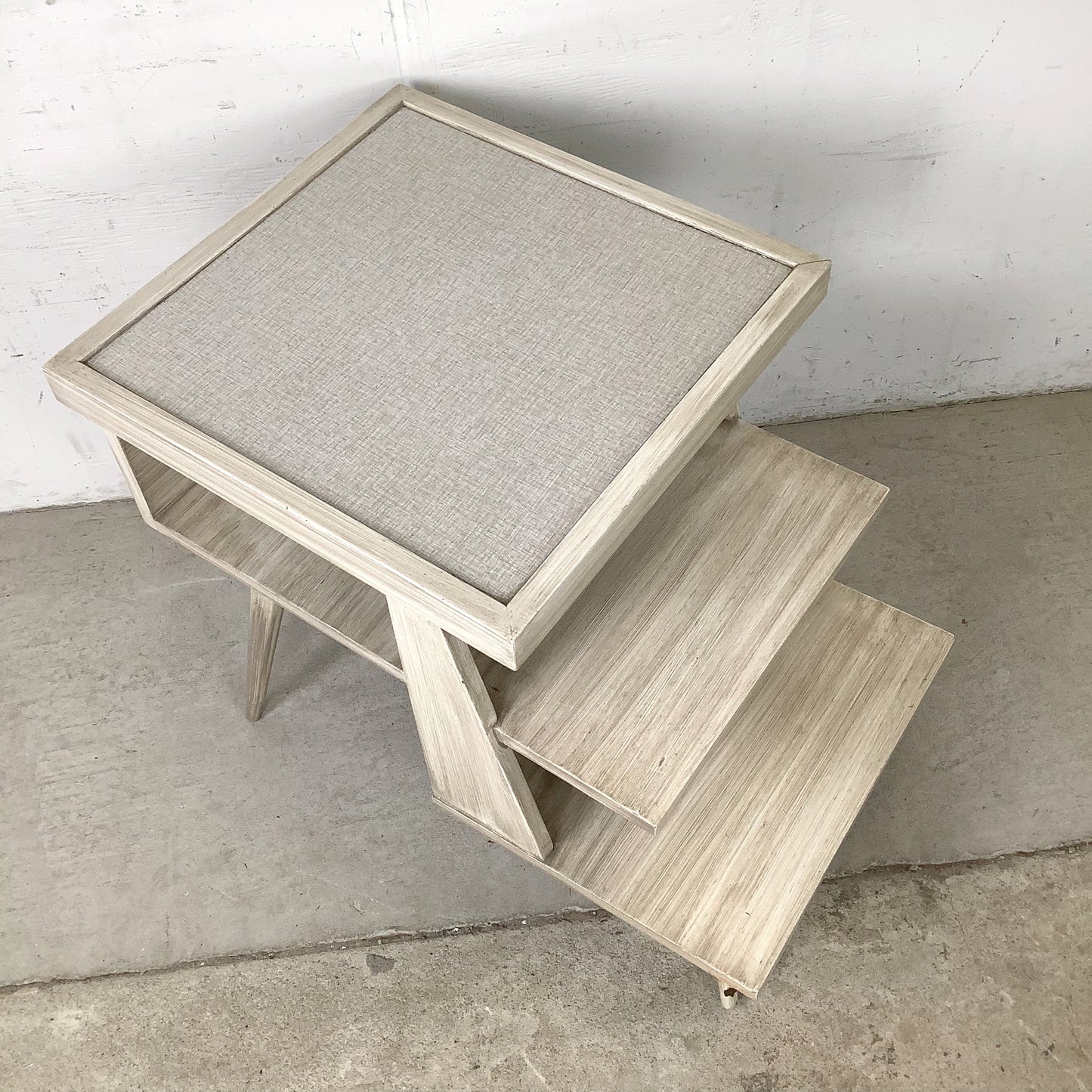 Pair of Vintage Three-Tier Step End Tables | Cerused Finish