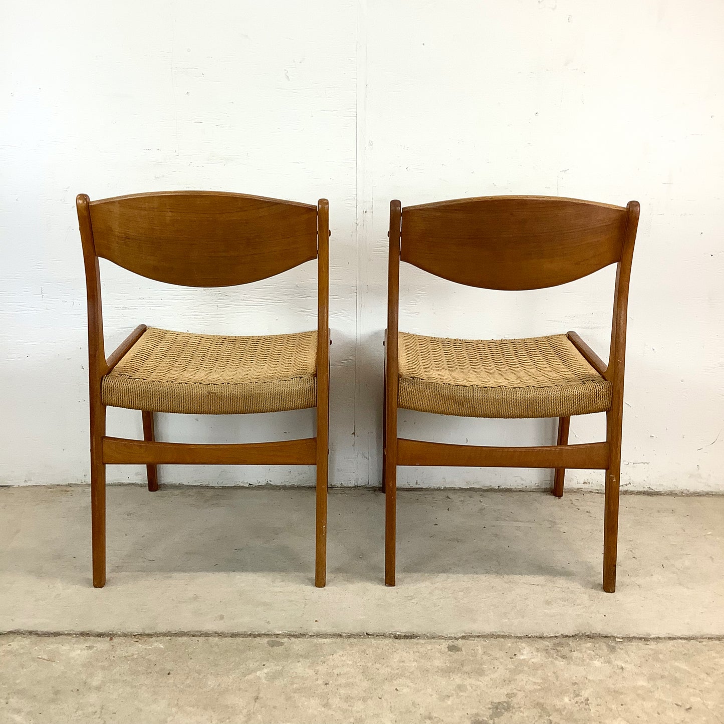 Vintage Teak DIning Chairs with Rope Seats- pair