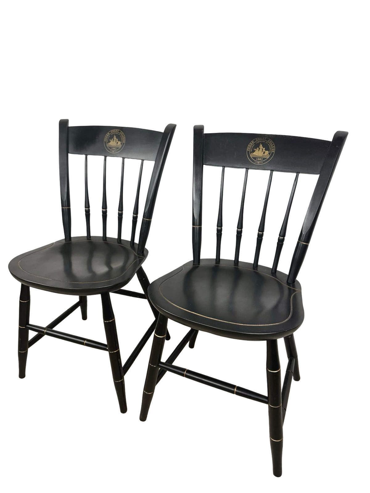 Pair of Vintage Nichols & Stone Windsor Side Chairs with Cedar Crest College Crest