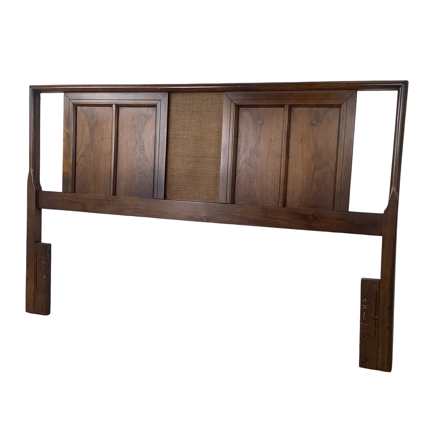 Mid-Century Modern Walnut Headboard | Vintage Full/Queen | Woven Panel Design