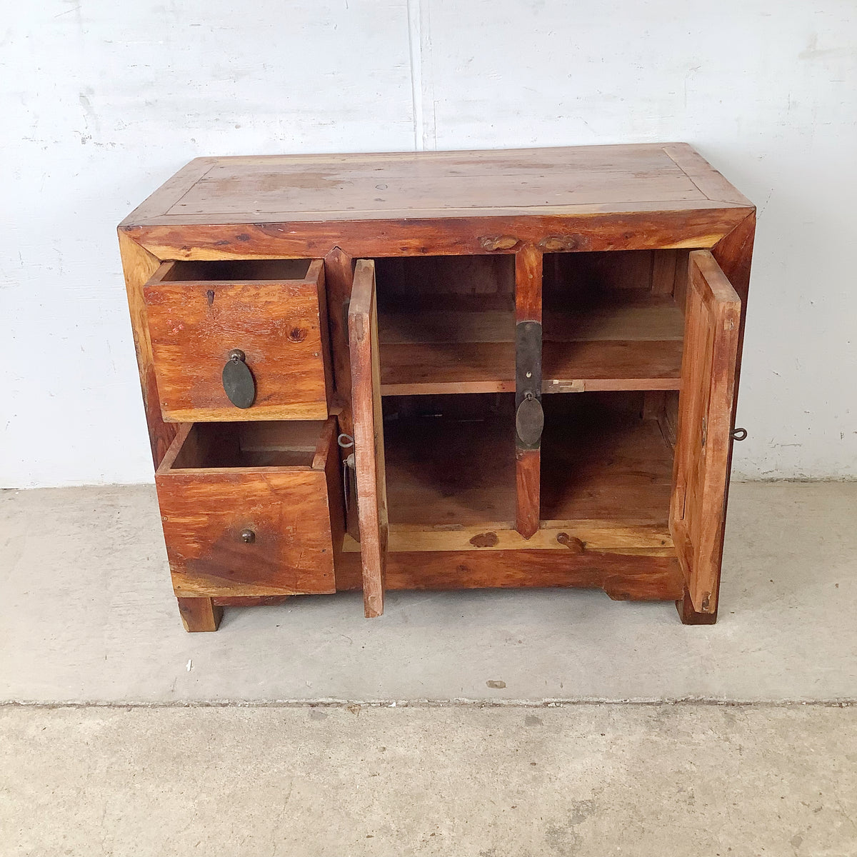 Antique Chinese Provincial Elmwood Cabinet | Iron Circular Lockplate | 19th to Early 20th Century