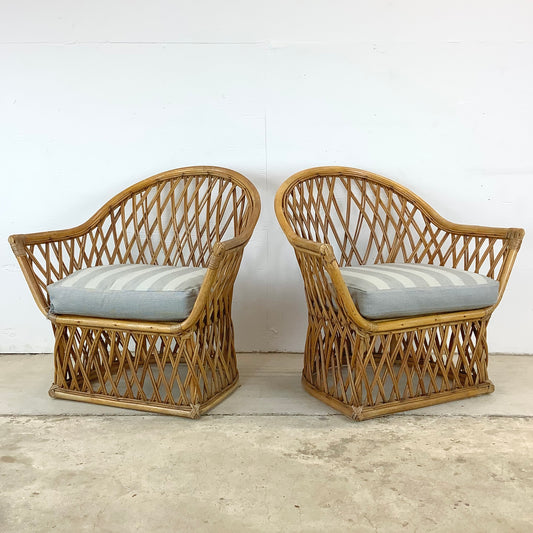 Vintage Split Reed Coastal Accent Chairs