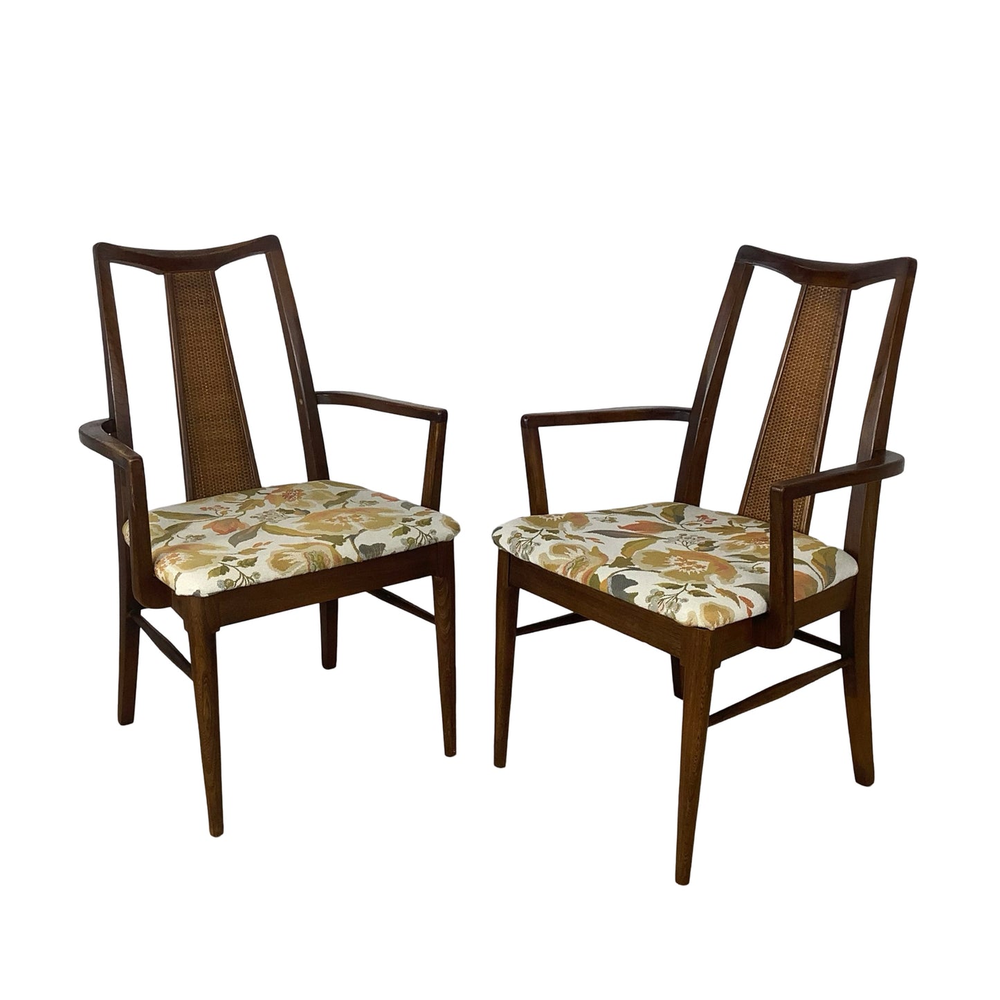 Vintage Mid-Century Modern Walnut & Cane Dining Chairs - Set of 6