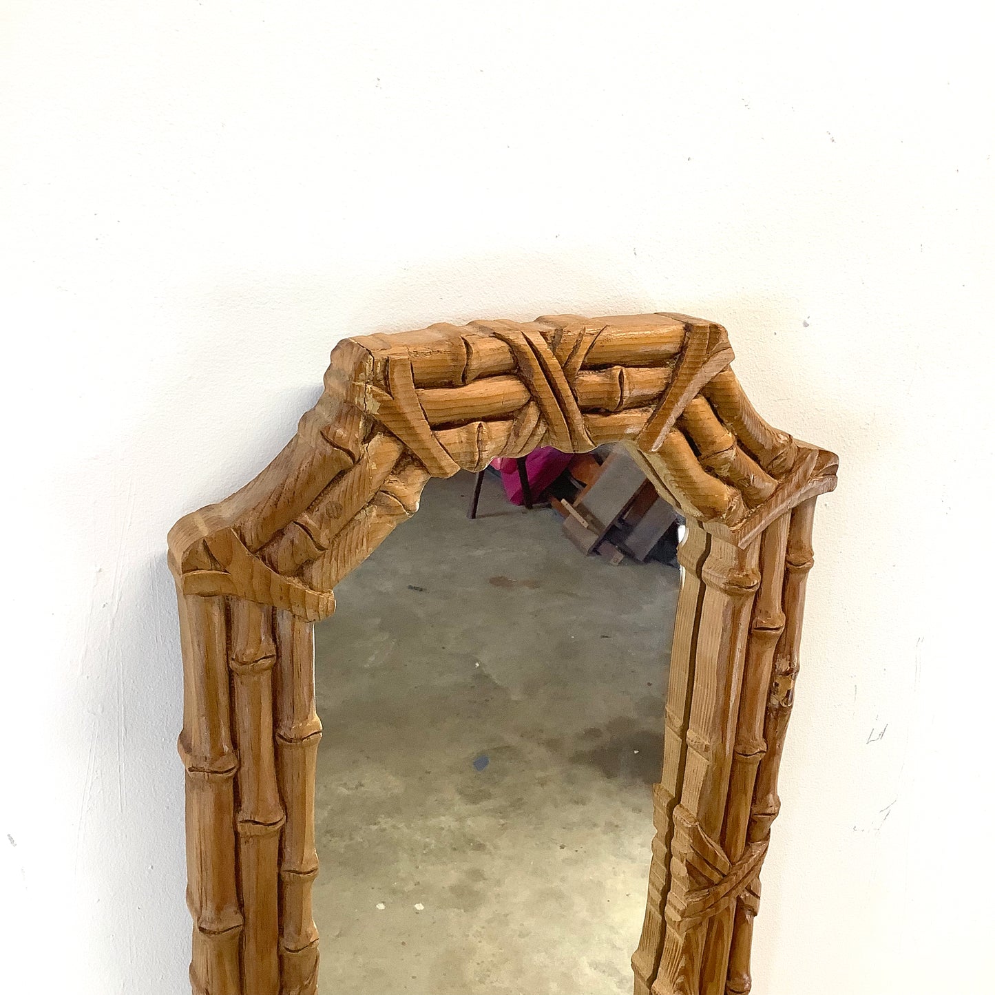 Natural Wood Faux Bamboo Mirror – 1970s Bohemian Coastal Design