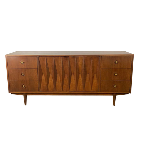 Merton Gershun for American of Martinsville "Harlequin" Walnut Mid-Century Modern Triple Dresser