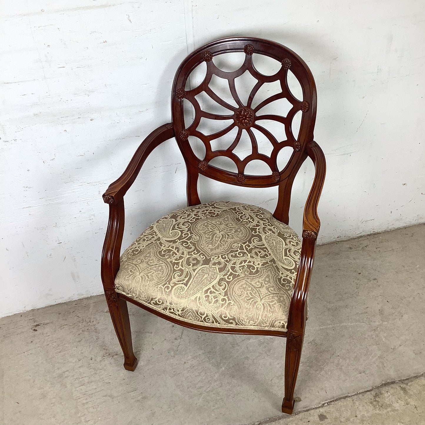 Hepplewhite Spider Back Mahogany Armchair | Upholstered Seat | Late 20th Century