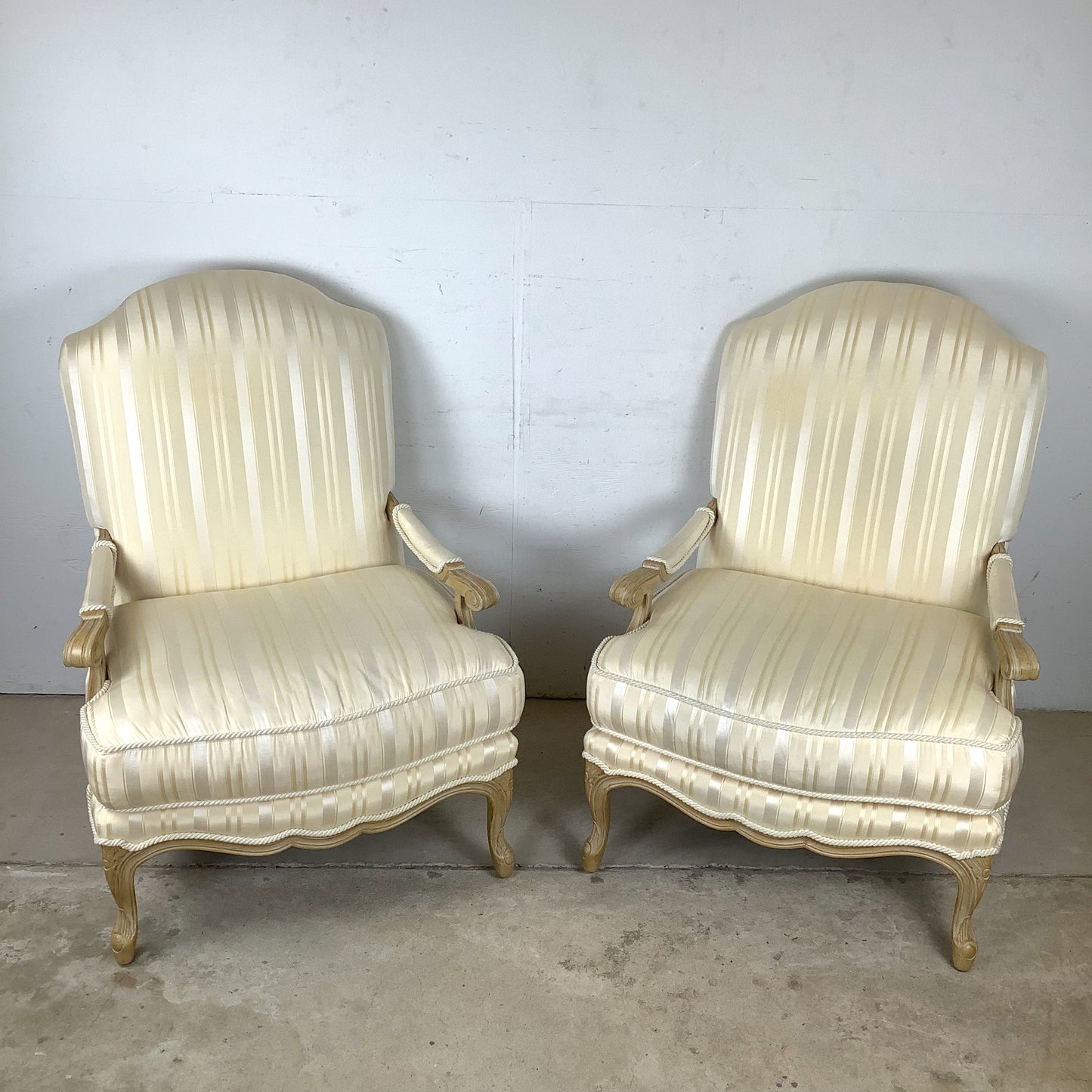 Vintage Pair of Louis XV–Style Bergère Chairs with Curved Frames
