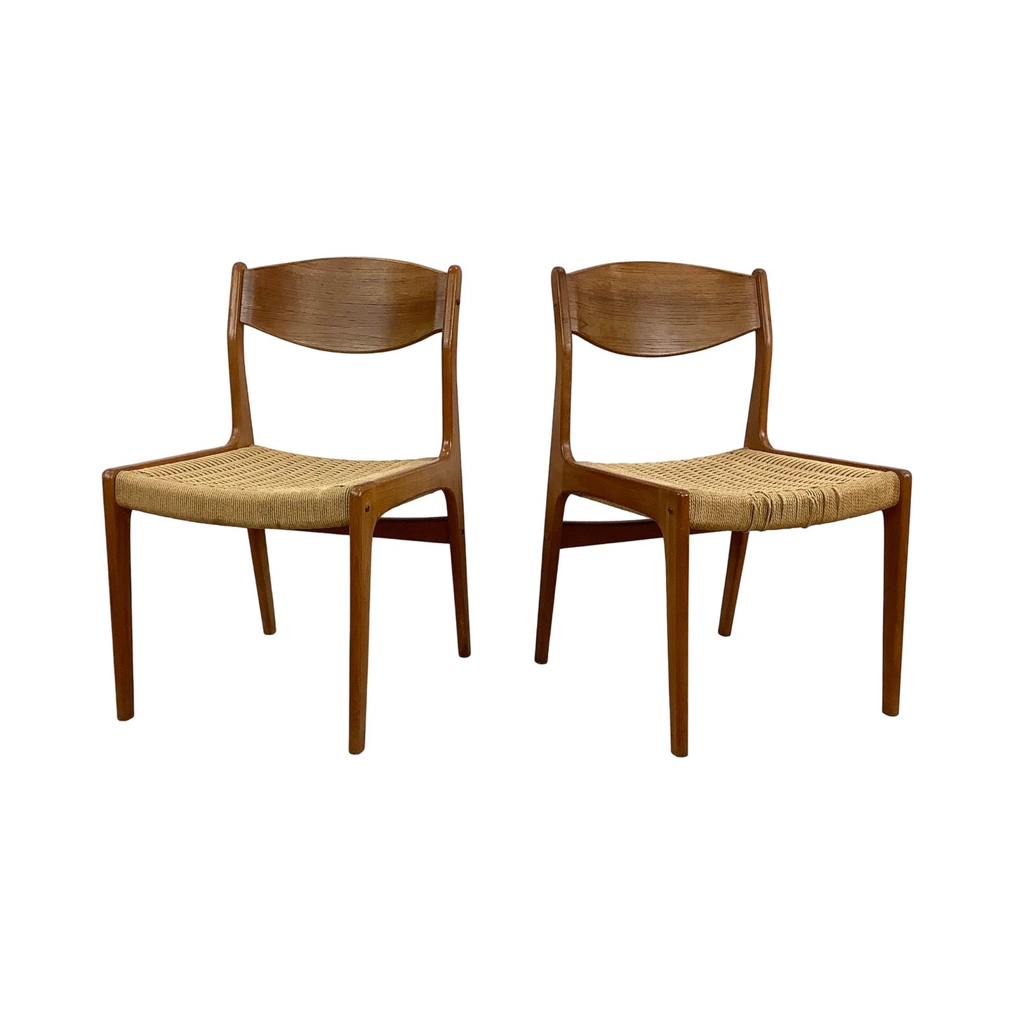 Vintage Teak DIning Chairs with Rope Seats- pair
