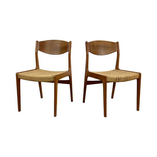 Vintage Teak DIning Chairs with Rope Seats- pair