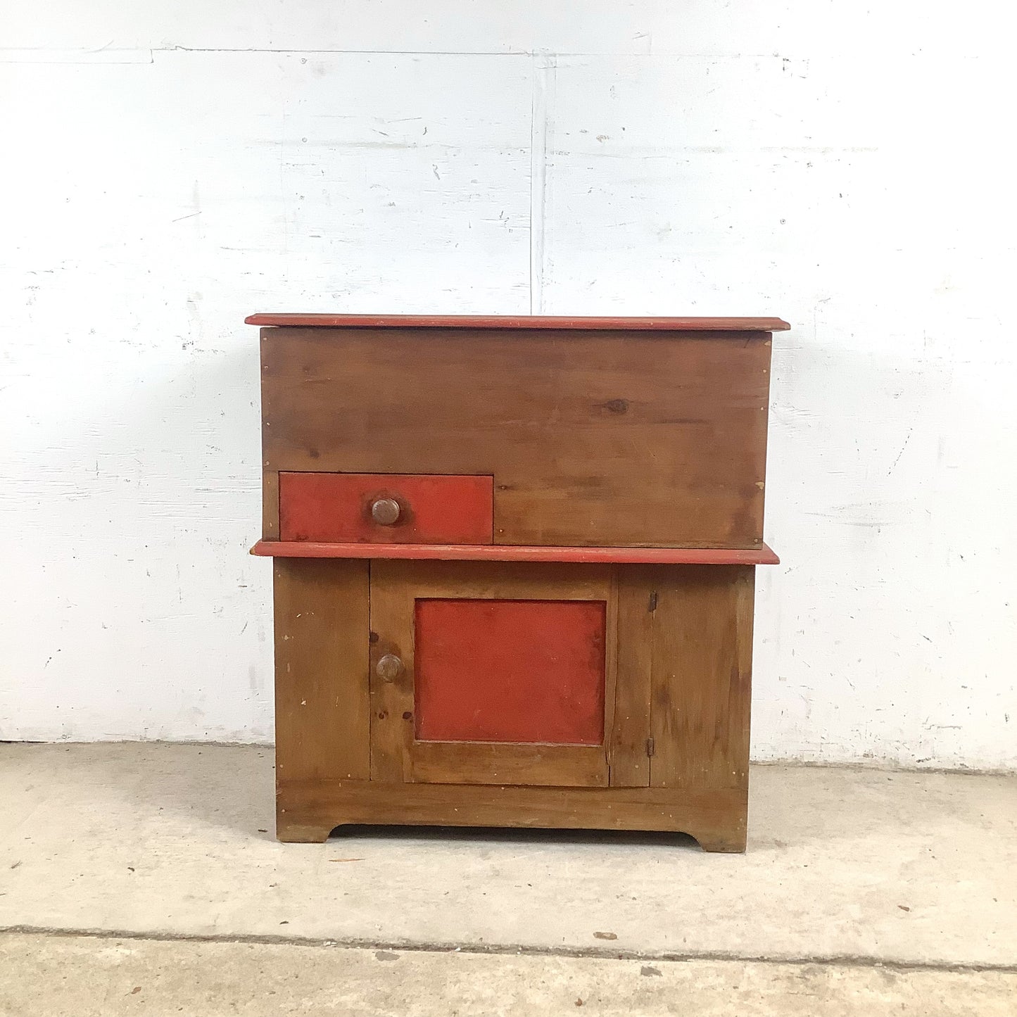 Antique American Primitive Painted Pine Farmhouse Cabinet