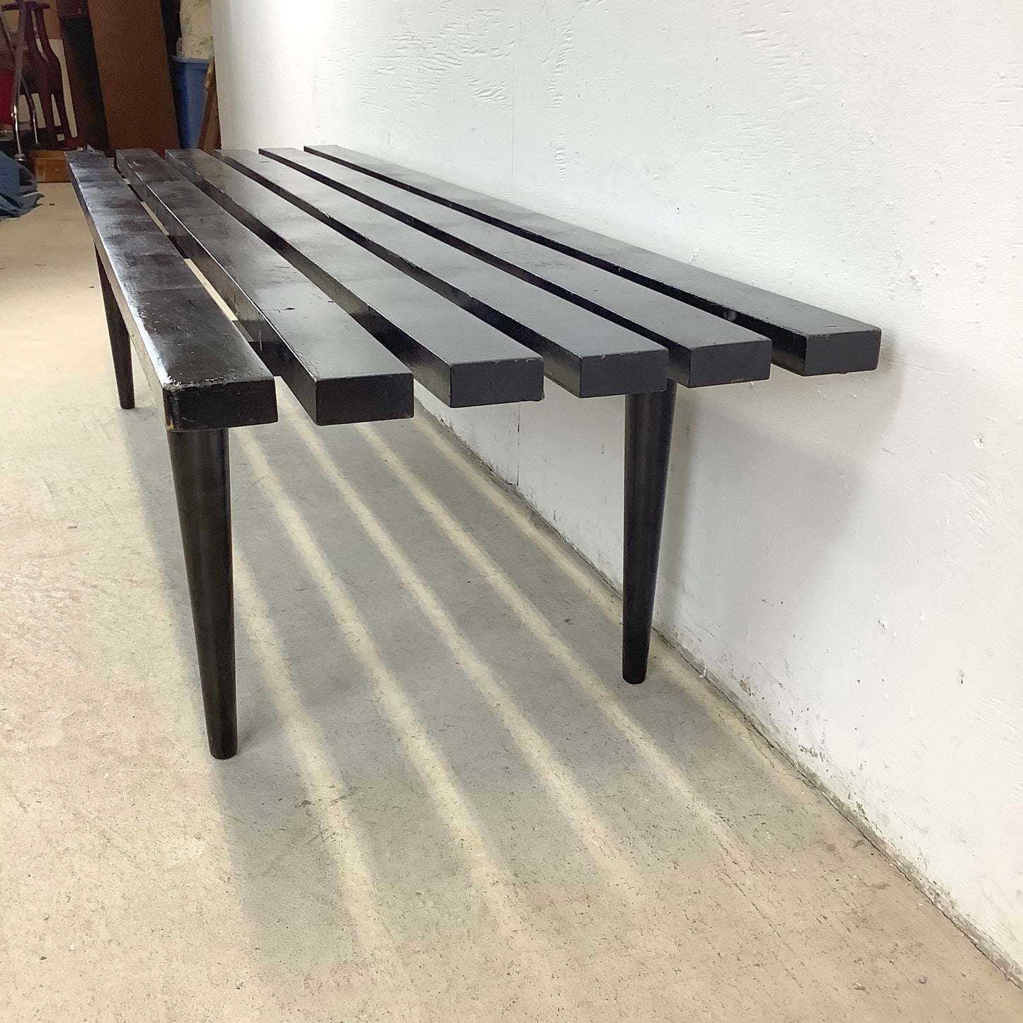 Vintage Modern Black Slat Coffee Table or Bench