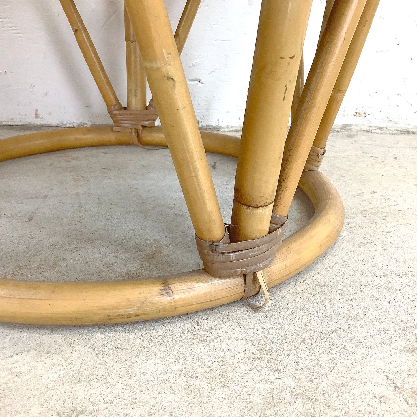 Pair Vintage Boho Rattan Footstools