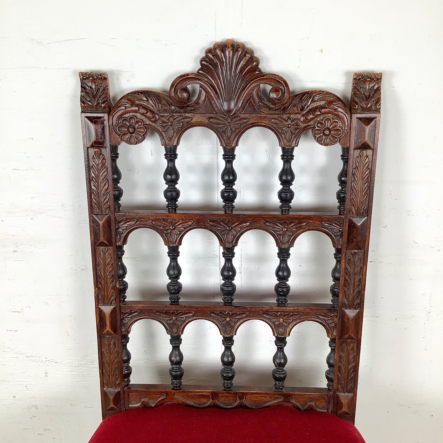 Antique Victorian Walnut Side Chair with Plush Red Velvet Upholstery