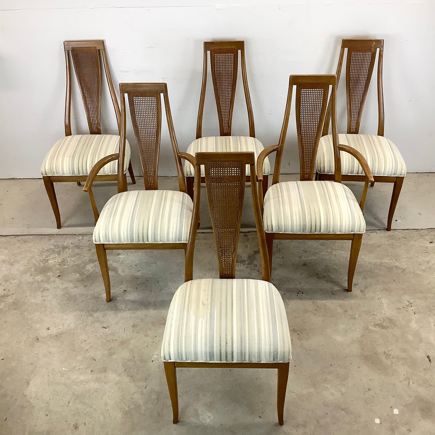 Vintage Highback Cane Detail Dining Chairs- Six